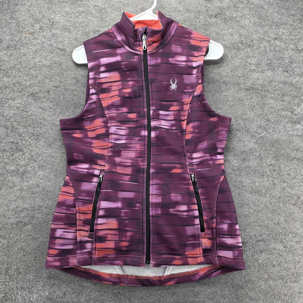 Spyder Vest Womens M Purple High Neck Full Zip Pockets Lined Fleece Stretch Slim